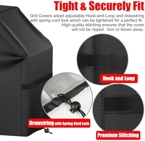 Grill Cover, 44 inch Small Gas Grill Cover for Outdoor Grill, Waterproof, Weather Resistant, UV & Fade Resistant, BBQ Grill Cover with Hook and Loop Straps, Black - Image 4