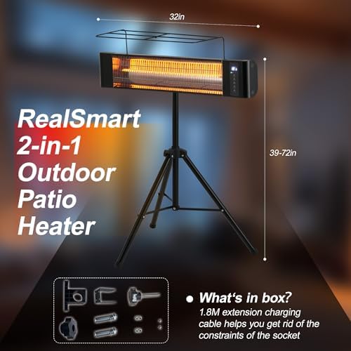 Infrared Patio Heater 1500W Outdoor Heaters RealSmart Electric Space Heater 3 Heating Modes Outdoor/Indoor Use Heater Wall-Mounted Tripod 12H Timer IP65 for Backyard Garage Greenhouse - Image 3