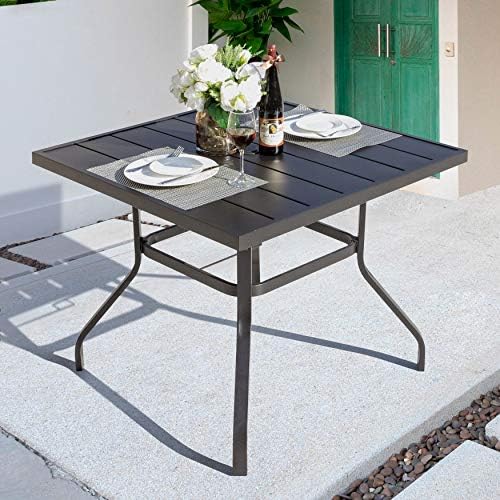NUU GARDEN 37" Outdoor Patio Table, 4 Person Steel Slat Square Dining Table with 1.57" Umbrella Hole, Slatted Top and Powder Coated Iron Frame for Patio, Garden and Balcony, Black - Image 4