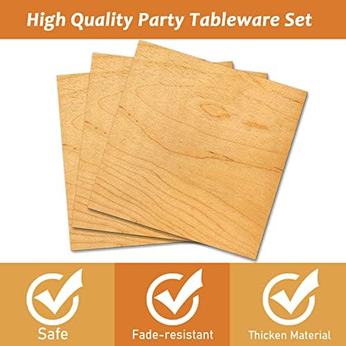 Wiooffen 96 PCS Brown Paper Tableware Set - Rustic Wood Tree Party Supplies for 24 Guests, Includes Plates, Forks, Napkins for Camping, Hunting Theme - Image 3