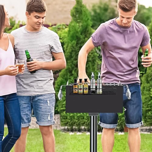Linkidea BBQ Grill Spice Rack, Stainless Steel Clip-On Seasoning Holder for Charcoal Grills, No-Drill Grill Side Shelf Organizer for Sauces & Tools, Outdoor Cooking Accessory - Image 5