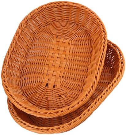 5 Pack 13.8 Inch Oval Poly Wicker Baskets, Plastic Oval Wicker Baskets, Rustic, Durable & Easy-Cleaning Wicker Bread Basket, for Home, Restaurant & Hotel Use, Brown - Image 3