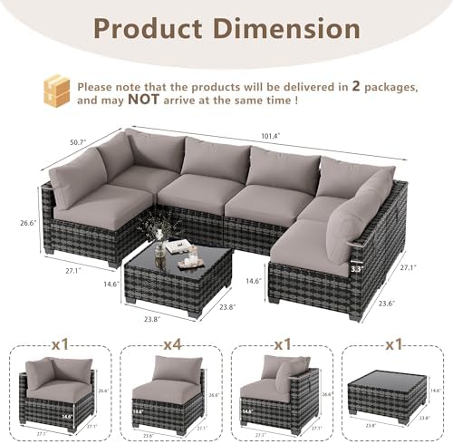 LOUVIXA 7 Piece Outdoor Patio Furniture Set, Outdoor Sectional Sofa, Wicker Rattan Patio Furniture, Patio Conversation Set with Coffee Table & Cushions - Image 2