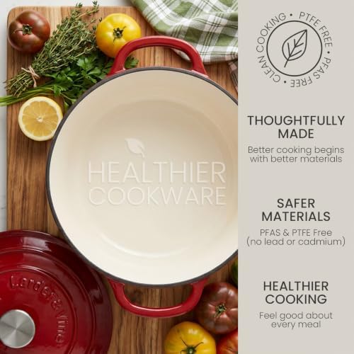 Larder & Vine 5.7 qt Enameled Cast Iron Dutch Oven Pot with Lid, Cabernet - Image 5