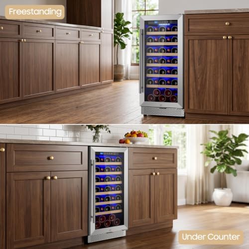 15 Inch Wine Fridge, 35 Bottles Wine Fridge Small with Glass Door Built-in or Freestanding, Wine Cooler Refrigerator Compressor Quick Cooling&Low Noise-Kitchen Bar Office - Image 7