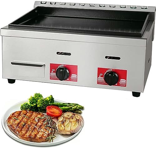 Gas Griddle LPG Commercial Stainless Steel Heavy Duty Restaurant Outdoor Tabletop Griddle Gas Baking Plate Burger Grill Burners for Camping, Tailgating, Kitchen-BBQ Grill with Knobs & Ignition by Unknown