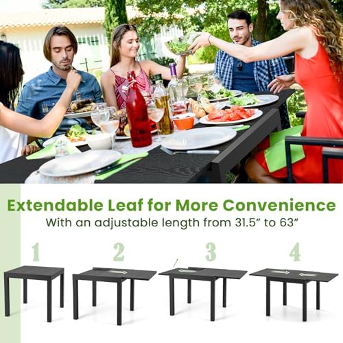 Tangkula 31.5"-63" Extendable Patio Dining Table, Aluminum Adjustable Outdoor Dining Table for 4-6 People, L-Shaped Brace Included for Fixation, Space-Saving Outside Table for Garden, Porch, Poolside - Image 5