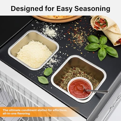 VINGLI Pizza Oven Grill Table Cart, Movable Food Prep Cart with Pizza Topping Station, Seasoning Boxes, Gas Bottle Space, Outdoor Table Stand for Griddle, Patio, Home, Parties - Image 2