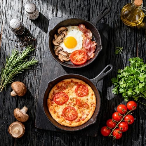 Vesici 4 Pcs Cast Iron Skillet Frying Pans with Drip-spouts Circle Non-stick Frying Skillet Omelette Pan Safe Healthy Cookware for Home Barbecue Kitchen Party Restaurant Catering Service (7.9 Inch) - Image 2
