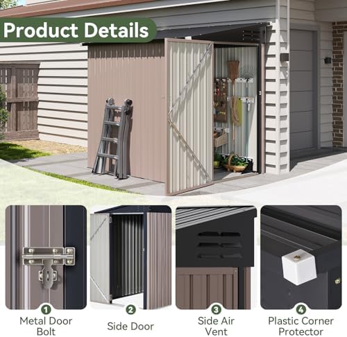 Aoxun 4x6 FT Lean to Shed for Backyard,Brown - Image 4