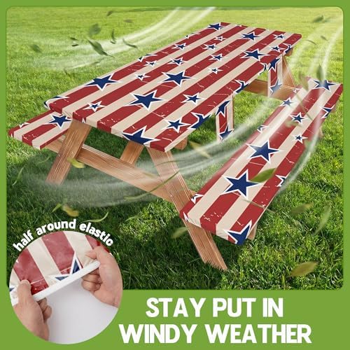 Picnic Table Cover with Bench Covers Waterproof Vinyl Elastic Rectangle Fitted Table Cloth Camping Lovers Essentials Rv Car Travel Overlanding Outdoor Roadtrip Road Trip Women Men Camper Gifts 6 Foot - Image 3