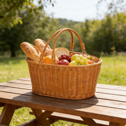 Elegant PE Handwoven Oval Storage Basket for Outdoor Camping Picnics and Home Decoration - Image 5