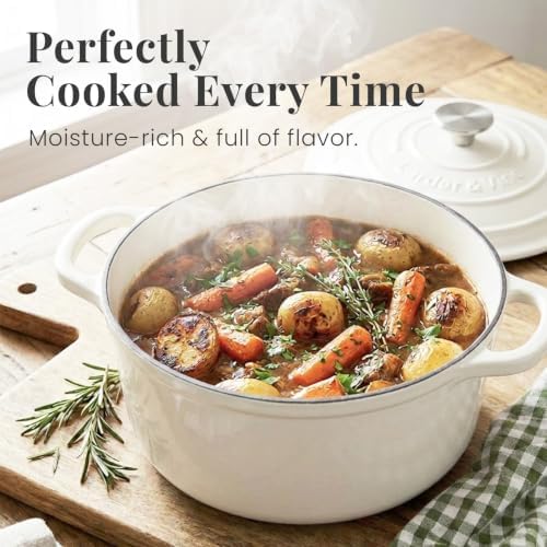 Larder & Vine 5.7 qt Enameled Cast Iron Dutch Oven Pot with Lid, White - Image 3