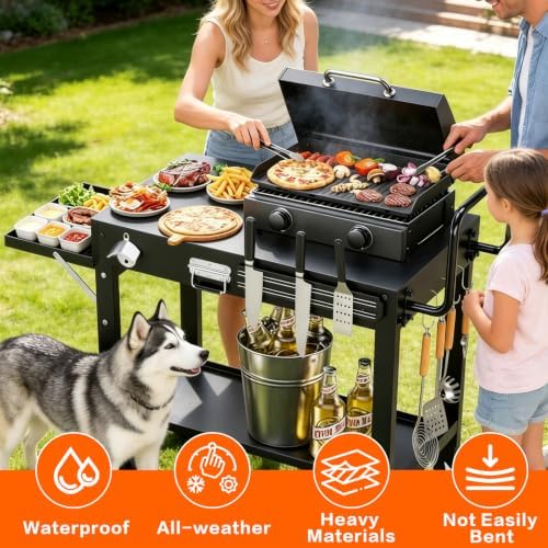COZEER Portable Grill Table for Blackstone Griddle, Grill Cart with Caddy - Image 3