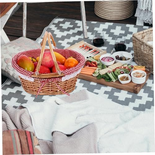 Vintage Wicker Picnic Basket with Handles, Rustic Fruit Storage Container - Image 5