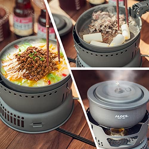 ALOCS 11pc Lightweight Camping Cookware Set with Gas and Alcohol Stove - Image 6