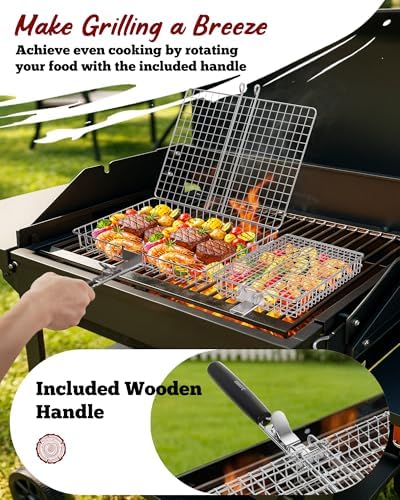 Grill Baskets for Outdoor Grill, 2 Pack Nesting Grill Basket with Handle - Image 3