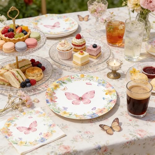 CHANGZHONG 50pcs Spring Butterfly Wildflower Birthday Dinnerware - Image 4