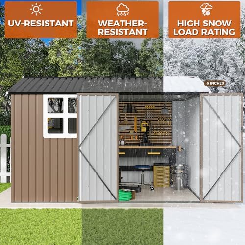 IRONCK 10x8.2FT Outdoor Storage Shed with Clear Window, Tool Shed, Brown - Image 6