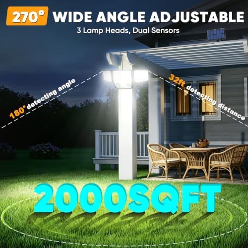 MDCMDCM Split Solar Lights Outdoor Waterproof with Dual Motion Sensors - 15.7ft Cable 3000LM Solar Security Light for Garden Patio Pathway Fence, IP65 Waterproof Solar Flood Lights for Outside - Image 6