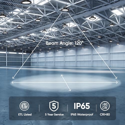 CINOTON 160W UFO LED High Bay Light, Aluminum LED Shop Lights with 24000LM, 5000K Commercial Bay Lighting for Warehouse Garage Workshop Factory Studio, 6' Cable & Safety Rope, ETL Listed 4 Pack - Image 4