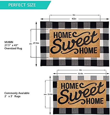 MUBIN Cotton Buffalo Plaid Rug, 27.5x43 Black and White Outdoor Rug Front Door Decorative Mat, Washable Doormat Foldable Area Rug Layered Door Mats Rug for Front Porch, Entryway, Patio (Pack of 2) - Image 3