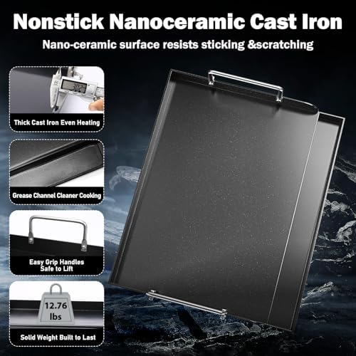 QuliMetal 17 x 13 Inch Cast Iron NanoCeramic Griddle for Gas Grills - Image 3