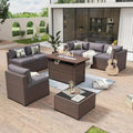 Aoxun 8 Piece Patio Furniture Set with 44" Fire Pit Table Wicker Rattan by Aoxun