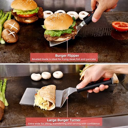 VIKEYHOME Griddle Accessories Kits, 30 Pcs Griddle Grill Tools Set, Professional Grill BBQ Spatula Set with Basting Cover, Spatula, Scraper, Bottle, Tongs, Egg Ring - Image 2