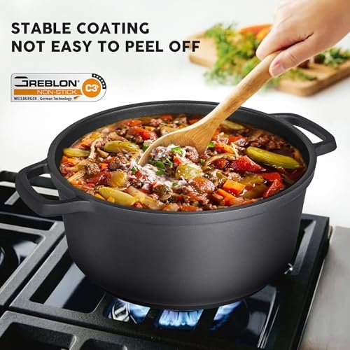 Nonstick Dutch Oven Pot with Lid-5 QT Cast Aluminum Oven Pot with Two Handles Lightweight for Bread Baking Braising and Roasting(Black) - Image 3