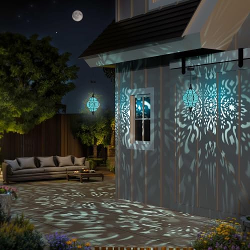 Hapjoy Hanging Solar Lights Outdoor Garden Decor Solar Lantern Waterproof Plastic Moroccan Outdoor Decorations for Patio Pathway Yard Backyard Garden Decorative (1, Black) - Image 5