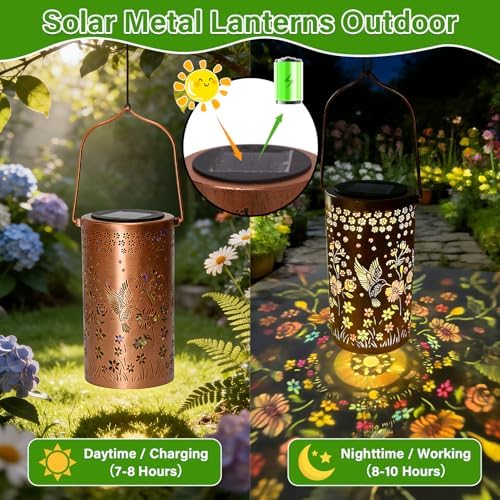 Hummingbird Mmulticolor Solar Lanterns for Outdoor Indoor, Colorful Garden Decor Gifts for Women Mom Grandma Hanging Solar Lights Metal Solar Decoration Outside for Yard, Patio, Backyard, Porch - Image 4