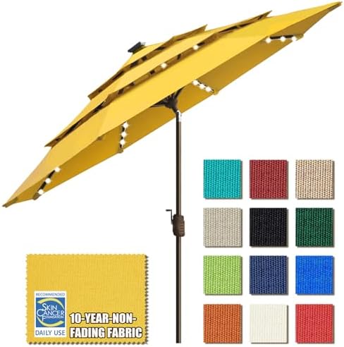EliteShade USA 10-Year-Non-Fading 9ft 3-Tier Market Patio Umbrella, Commercial Table Umbrella with 80 Solar LED Lights, Crank Open, Windproof & UPF 50+ UV Protection for Garden, Deck, Pool, Backyard, Sunflower Yellow by EliteShade