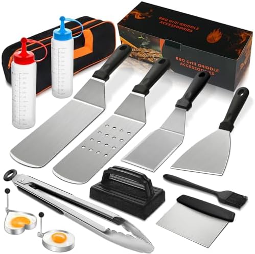 14PCS Griddle Accessories Kit, Flat Top Grill Accessories Set for Blackstone and Camp Chef, Grill Spatula Set with Enlarged Spatulas, Scraper for Outdoor Barbecue by Deedro