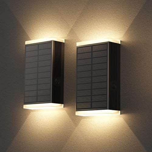Solar Wall Lights Outdoor,3000/4000/6000K 3 Modes Dusk to Dawn Lighting Solar Wall Sconce IP67 Waterproof Up and Down Solar Lights Outdoor for House, Garage, Porch,Doorway (2 Pack) by UGDLUCK