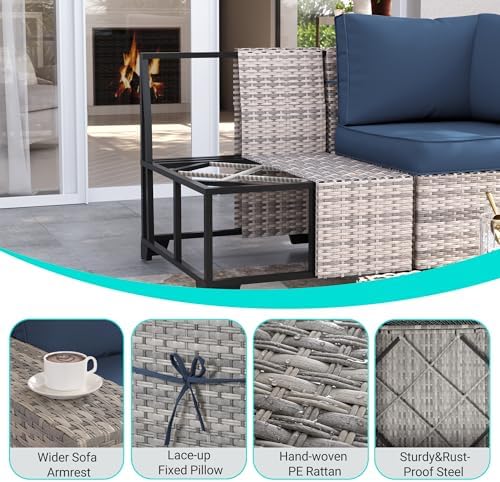 Outdoor Patio Furniture Set PE Wicker Rattan Outdoor Sectional Sofa - Image 5