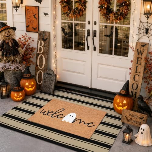 Striped Outdoor Rug 3'x5', Halloween Door Mat, Cotton Woven Washable - Image 3