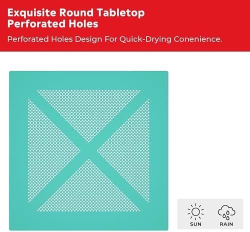 Costaelm Patio Dining Table for 4, Square PP Patio Table, 4-Person Weather Resistant Porch Tables for Outside Poolside Deck Lawn Garden Backyard, Turquoise - Image 7