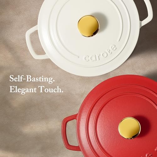 CAROTE Enameled Cast Iron Dutch Oven Pot with Lid, 4QT Red - Image 6
