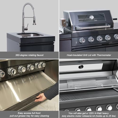 Outdoor Kitchen Island, 84.6 Inch 72000 BTU Gas Grill Combination With Refrigerator and Sink, Outdoor Stainless Steel Barbecue Bar, Natural Gas Barbecue Grill for Patios, Gardens, Parties - Image 6