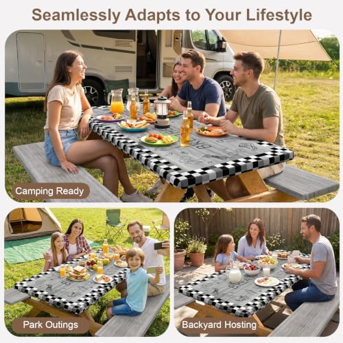 Picnic Table Cover with Bench Covers Camping Tablecloth Set with Pocket - Image 5