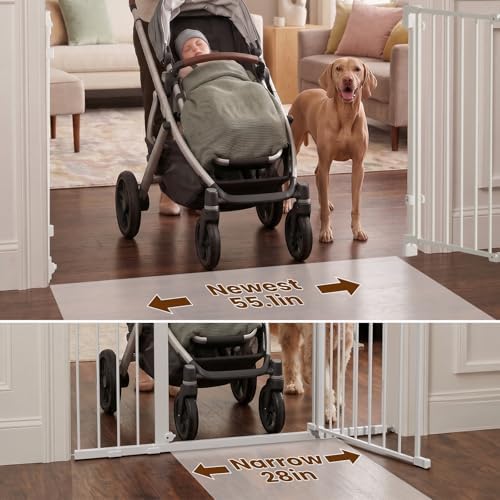 Mumeasy 30" Tall Baby Gate for Stairs, 36.2-55.1" Expandable Hardware Mounted (Drill Needed), Removable No Bottom Bar Dog Gate, Auto Close Wide Walk Thru Safety Gate for Doorways, Pets& Toddlers,White - Image 3