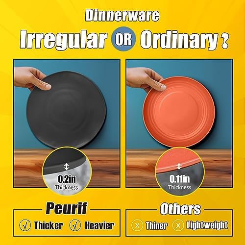 Teivio 32-Piece Kitchen Plastic Wheat Straw Dinnerware Sets, Service for 8, Dinner Plates, Dessert Plate, Cereal Bowls,Cups, Unbreakable Plastic Colorful Outdoor Camping Dishes, Irregular Gray Ombre - Image 3