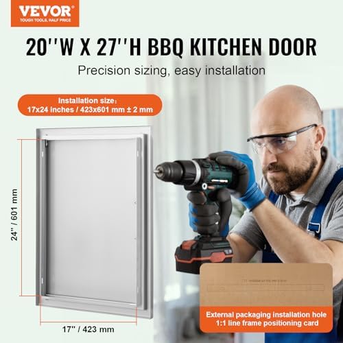 VEVOR BBQ Access Door, 27H x 20W Inch Stainless Steel Flush Mount Vertical Door with Handle for BBQ Island, Grilling Station - Image 2