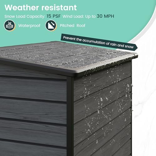 UDPATIO Outdoor Storage Shed 5x3 FT, Resin Garden Shed with Floor,Dark Grey - Image 4