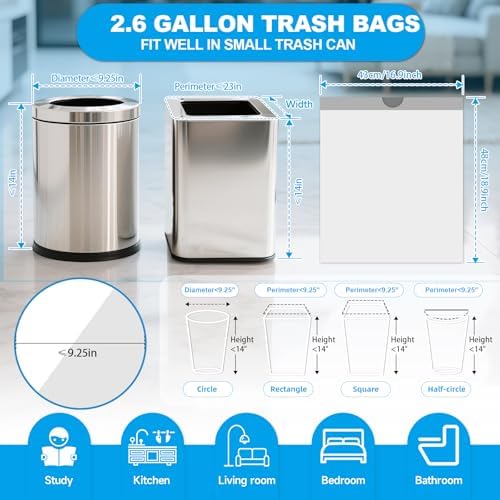 180 Ct 2.6 Gal Drawstring Small Trash Bags, Unscented for Bathroom - Image 2