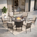 7 Pieces Outdoor Patio Furniture Set with 48" 55000 BTU Round Propane Fire Pit Table,Patio Dining Set Outdoor Conversation Sets 6 Chairs for Deck,Backyard and Garden,Brown by RTDTD