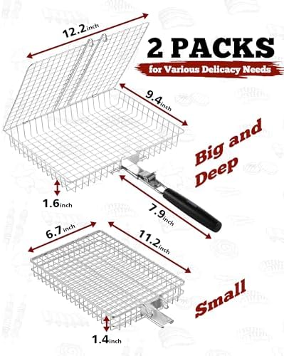 Grill Baskets for Outdoor Grill, 2 Pack Nesting Grill Basket with Handle - Image 2
