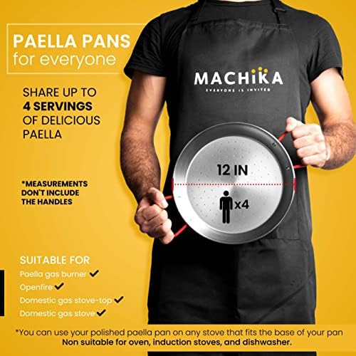Machika Traditional Carbon Steel Skillet, Genuine Spanish Paella Pan with Dimpled Surface, Versatile Carbon Steel Pan for Global Rice Dishes, 12 inches/4 Servings - Image 3