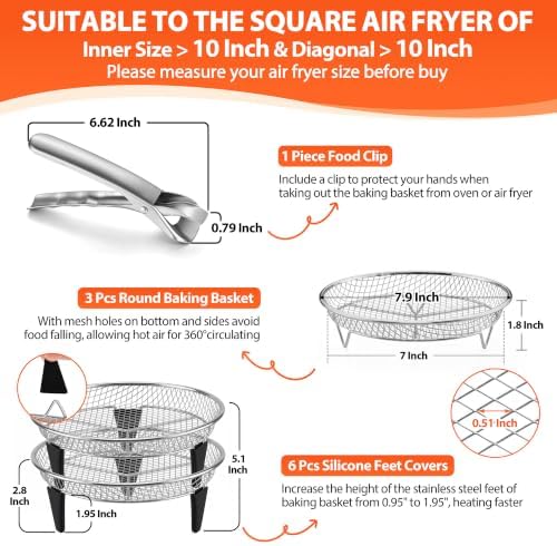 P&P CHEF 7.9'' Round Air Fryer Rack Set of 3, Air Fryer Basket for Grill - Image 2